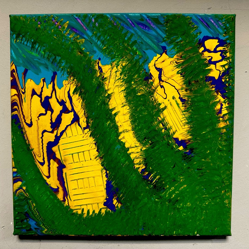 Real looking g moss taking over artwork. Intentional design.